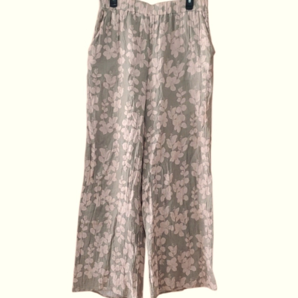 LexBreezy Hawaii Palazzo Wide Leg Pant In Sage And Pink Floral Tropical Size XL‎